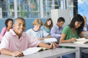 Schoolboy in high school class